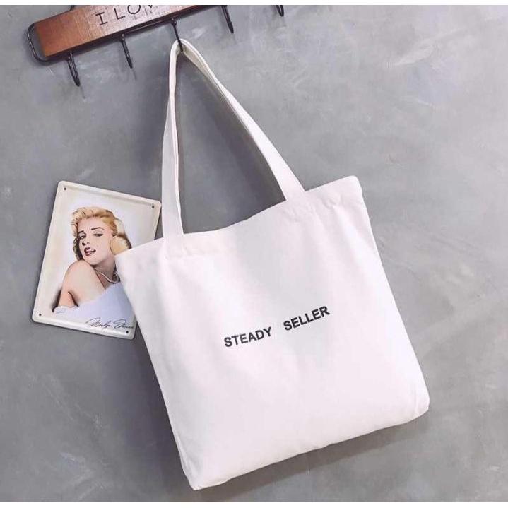 Túi Tote Vuông In Steady Seller TT35 Vải canvas Hàn Quốc có khóa kéo miệng và Túi Mini bên trong - PÉ HEO SHOP - TT35 Vuông Đen