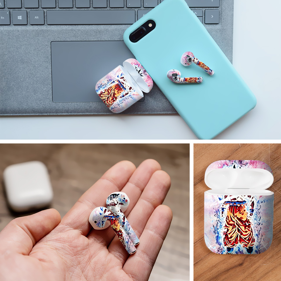 Miếng dán skin chống bẩn cho tai nghe AirPods in hình Dragon Ball - Goku Ultra Instinct - 7vnr56 (bản không dây 1 và 2)