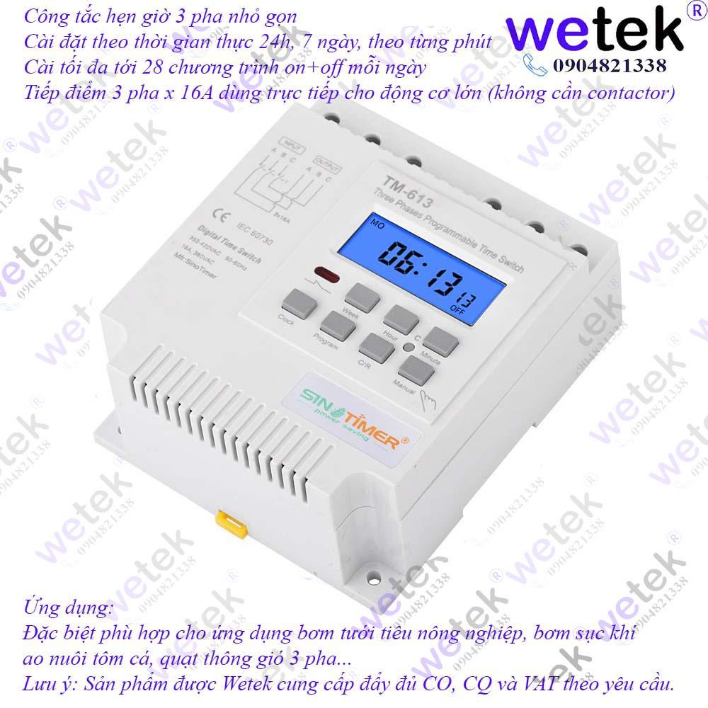 Công tắc hẹn giờ 3 pha TM-613 / TM613 Sinotimer, 3 pha 16A, 24h 7 ngày 28 chương trình mỗi ngày cho bơm 3 pha rẻ, bền