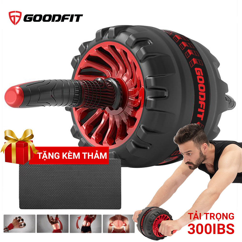 Con lăn tập bụng, con lăn tập cơ bụng trợ lực lò xo GoodFit chịu tải 200kg, hỗ trợ tập gym, tập thể dục tại nhà Goodfit GF600AB