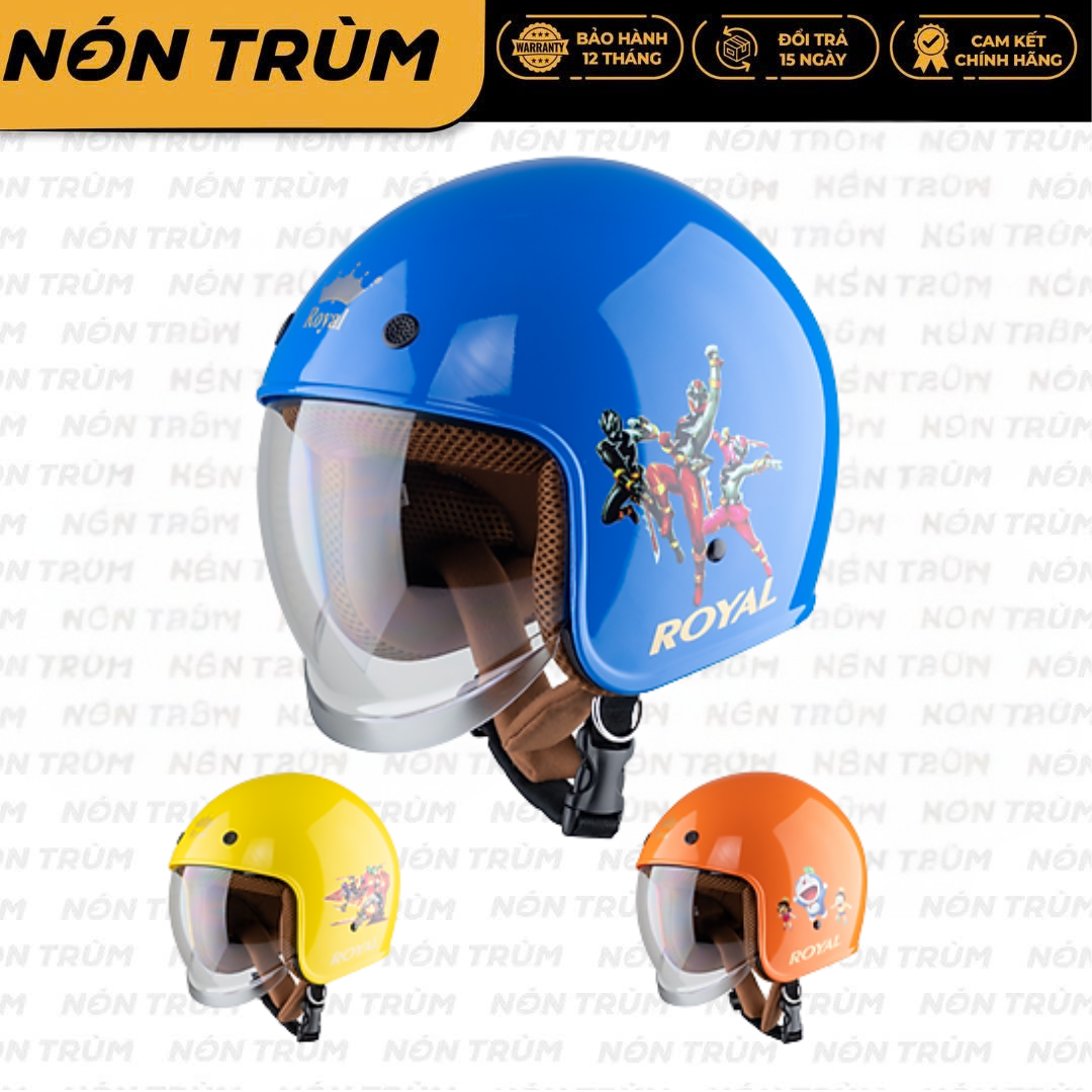 Nón bảo hiểm trẻ em 34 có kính âm, mũ xe máy chính hãng Royal M139 KID cho trẻ em có vòng đầu 48-52cm