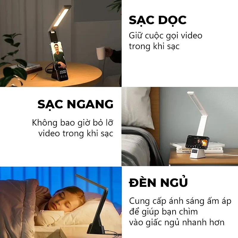 Đèn bàn làm việc kèm sạc không dây  đa chức năng - K1579