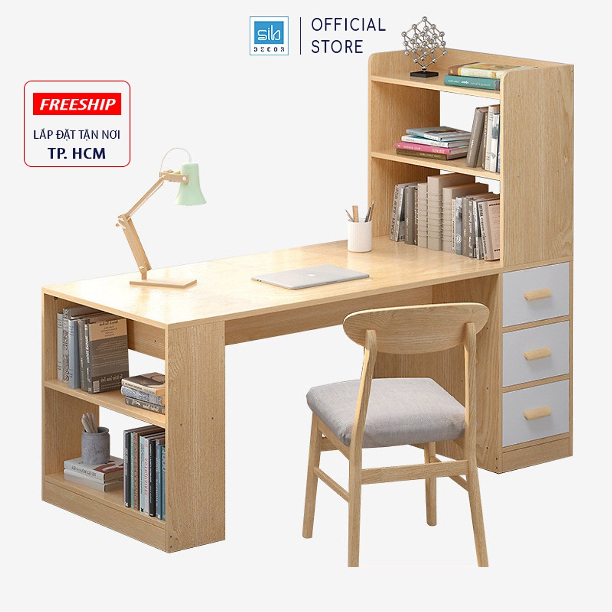 Bàn Làm Việc Kết Hợp Tủ Sách Hiện Đại Thương Hiệu Sib Decor Blv01 - Tủ Sách Bên Phải