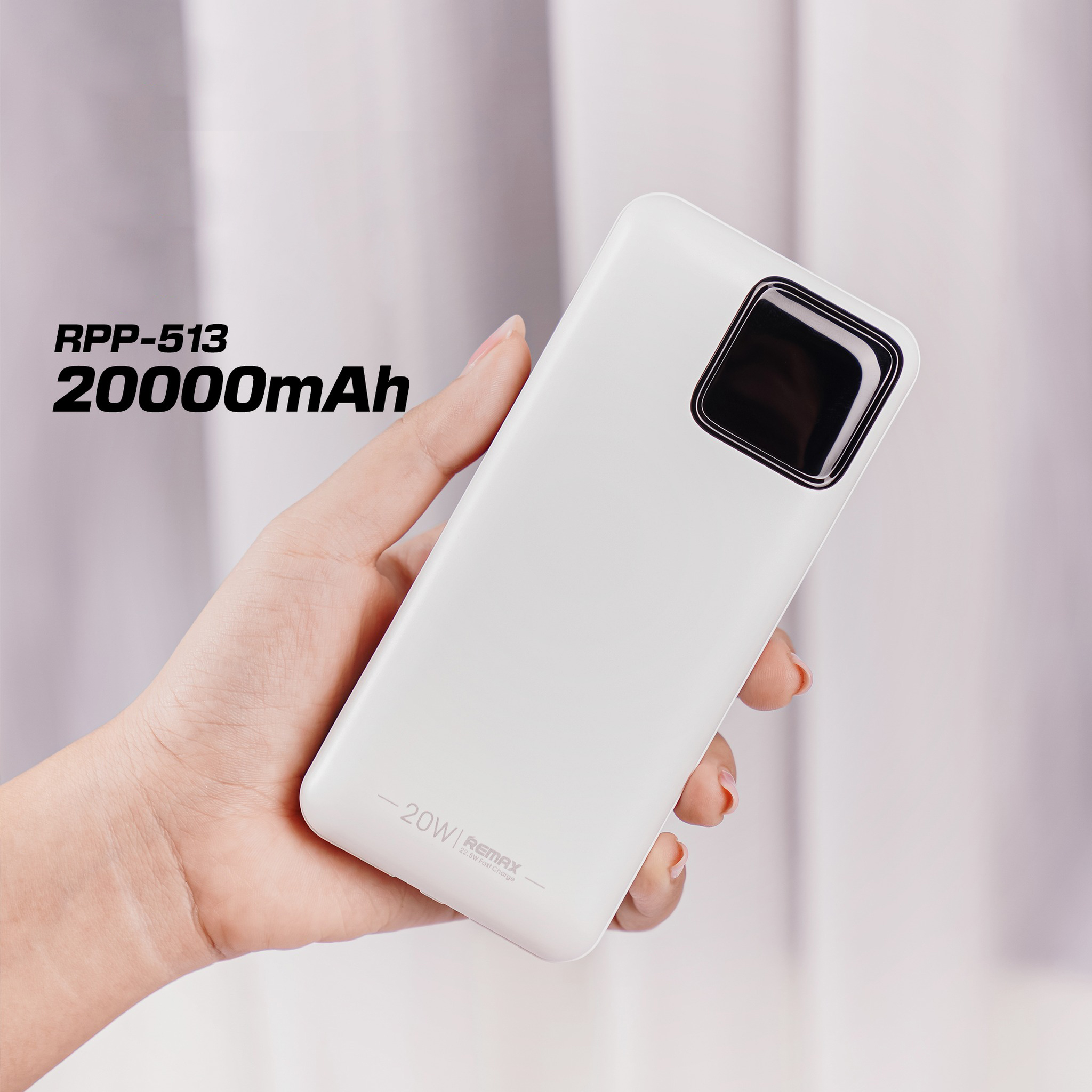 Sạc Dự Phòng 20000mAh Remax RPP-513 Tích Hợp 2 Cáp Sạc Nhanh TypeC và Lighning PD 22.5W - Hàng Chính Hãng Remax