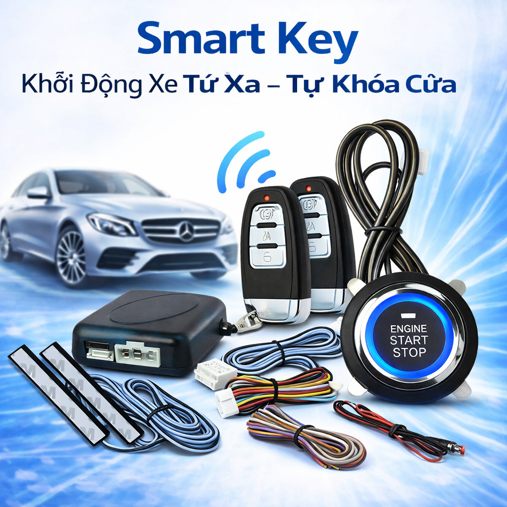 Bộ Smartkey Ô Tô Cao Cấp PKE – Đề Nổ Từ Xa, Tự Động Khóa Mở Cửa Xe Tiện Lợi