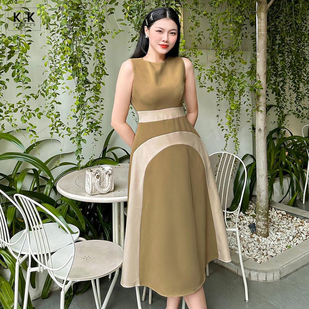Đầm công sở dáng xòe sát nách K&amp;K Fashion KK150-25 Chất Liệu Carolan
