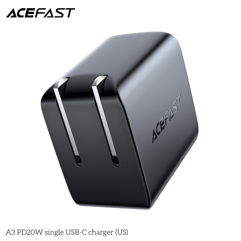 Adapter Sạc Acefast PD 3.0 20W 1 Cổng USB Type-C Chuôi Dẹt US A3 - Hàng Chính Hãng