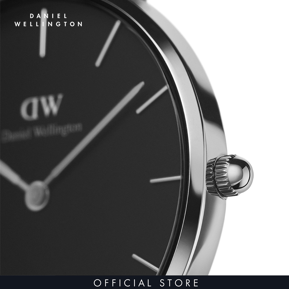 Đồng hồ Nữ Daniel Wellington dây lưới - Petite Sterling mặt đen - vỏ