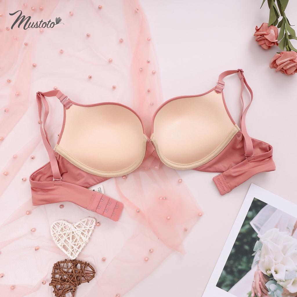 Áo Lót Nữ Trơn Nâng Ngực Có Gọng Mút Vừa 2cm Bra Hop Hồng Cam