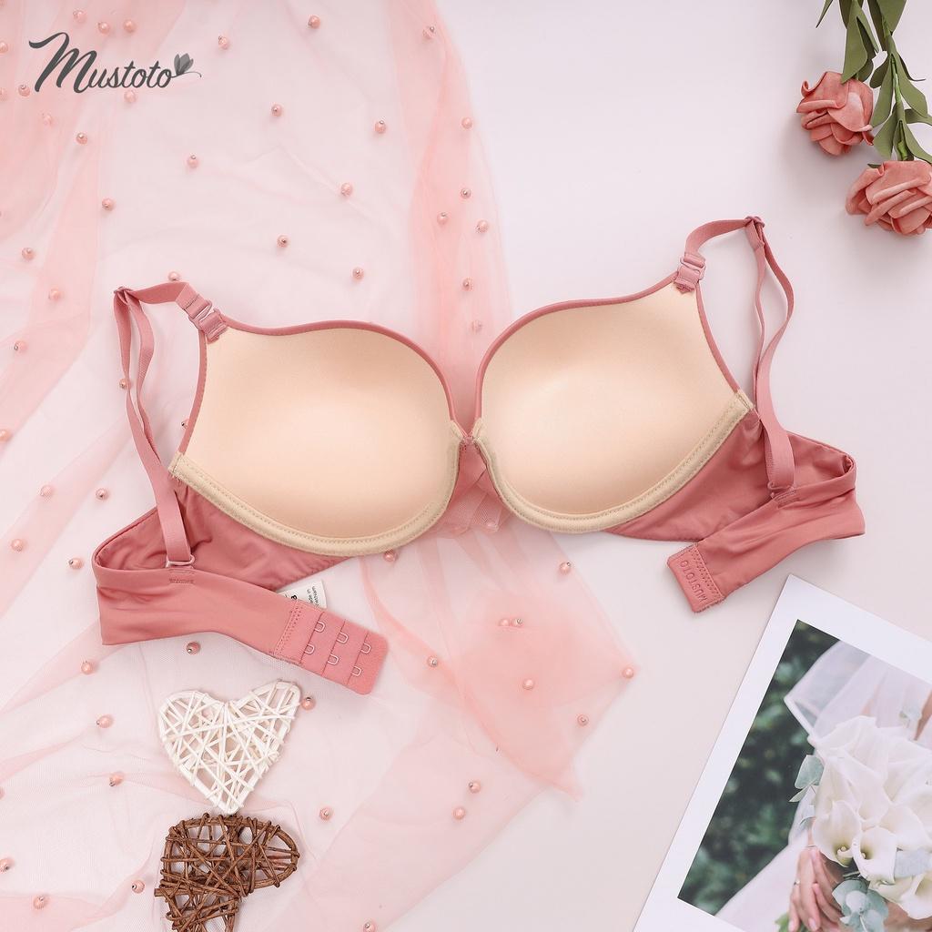 Áo Lót Nữ Trơn Nâng Ngực Có Gọng Mút Vừa 2cm Bra Hop Hồng Cam (Mustoto MA26)