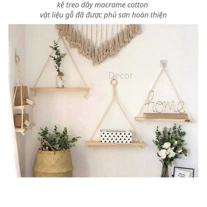 Kệ Gỗ Treo Tường + Dây Thừng Se macrame - Chất lượng Xuất Khẩu