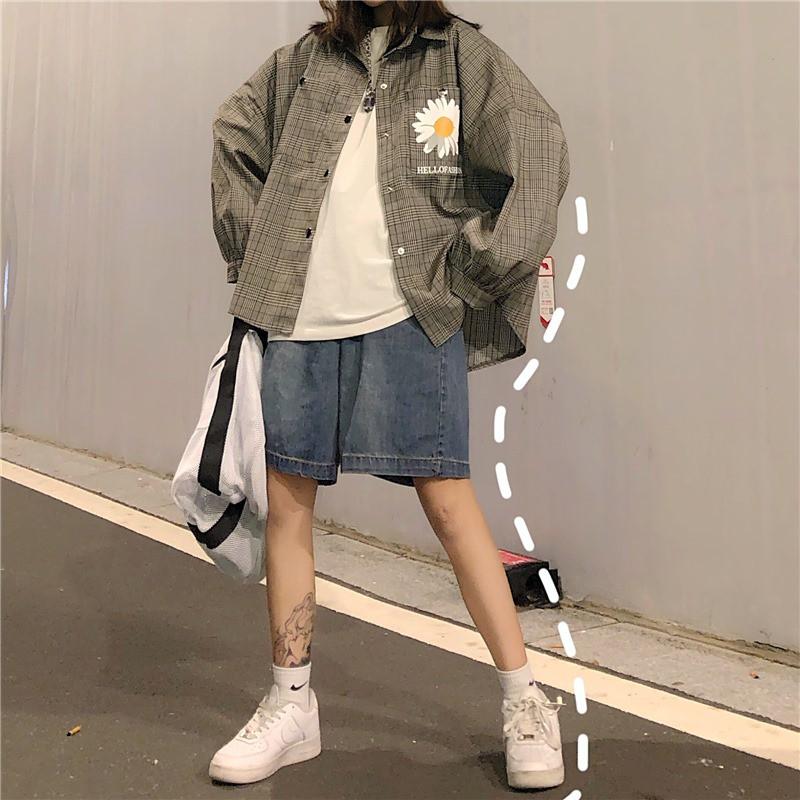 ÁO SƠ MI KẺ HOA CÚC HELLO UNISEX FORM RỘNG NAM NỮ / ÁO SƠ MI KẺ OVERSIZE