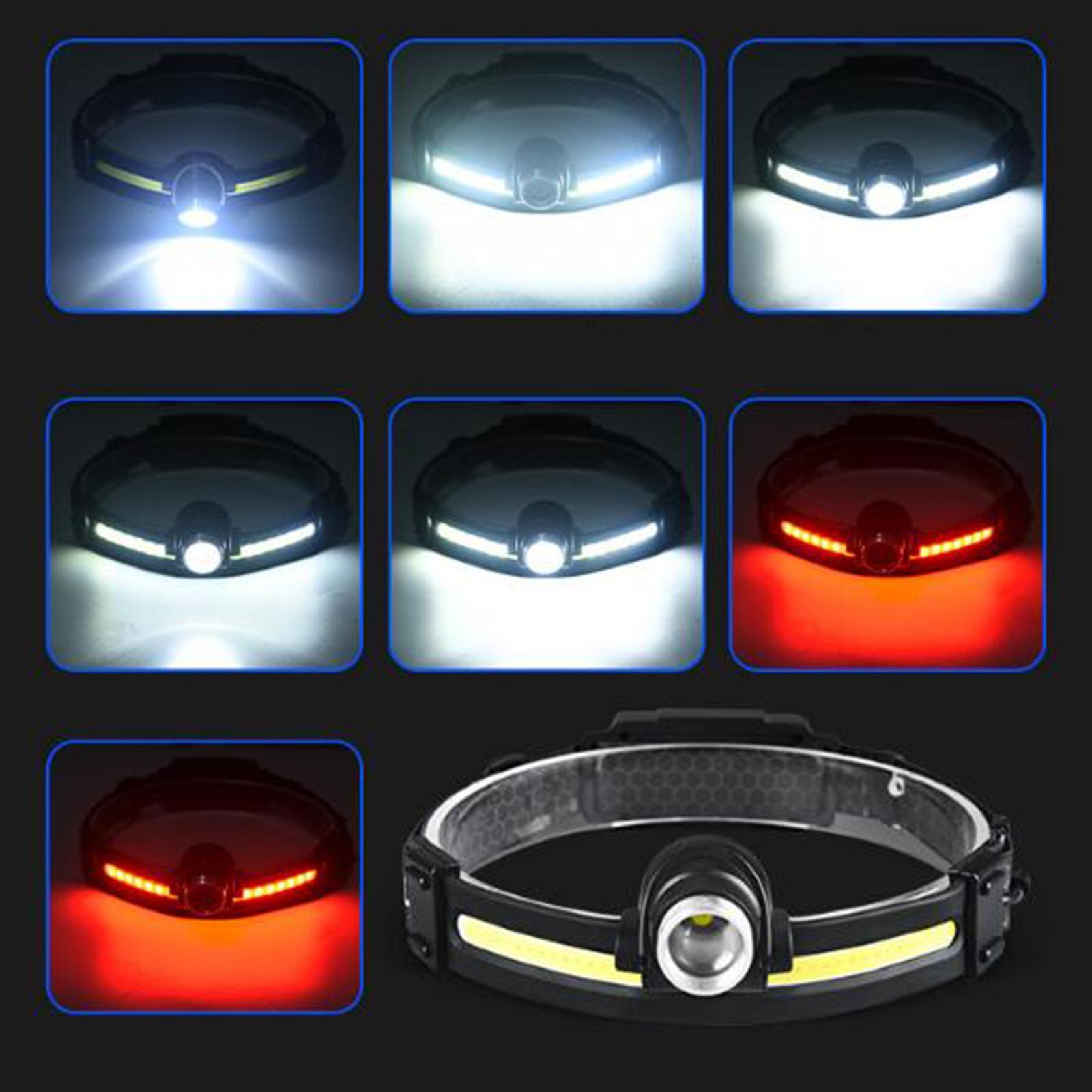 USB Rechargeable Sensor Headlight COB  Flashlight for Hiking Fishing