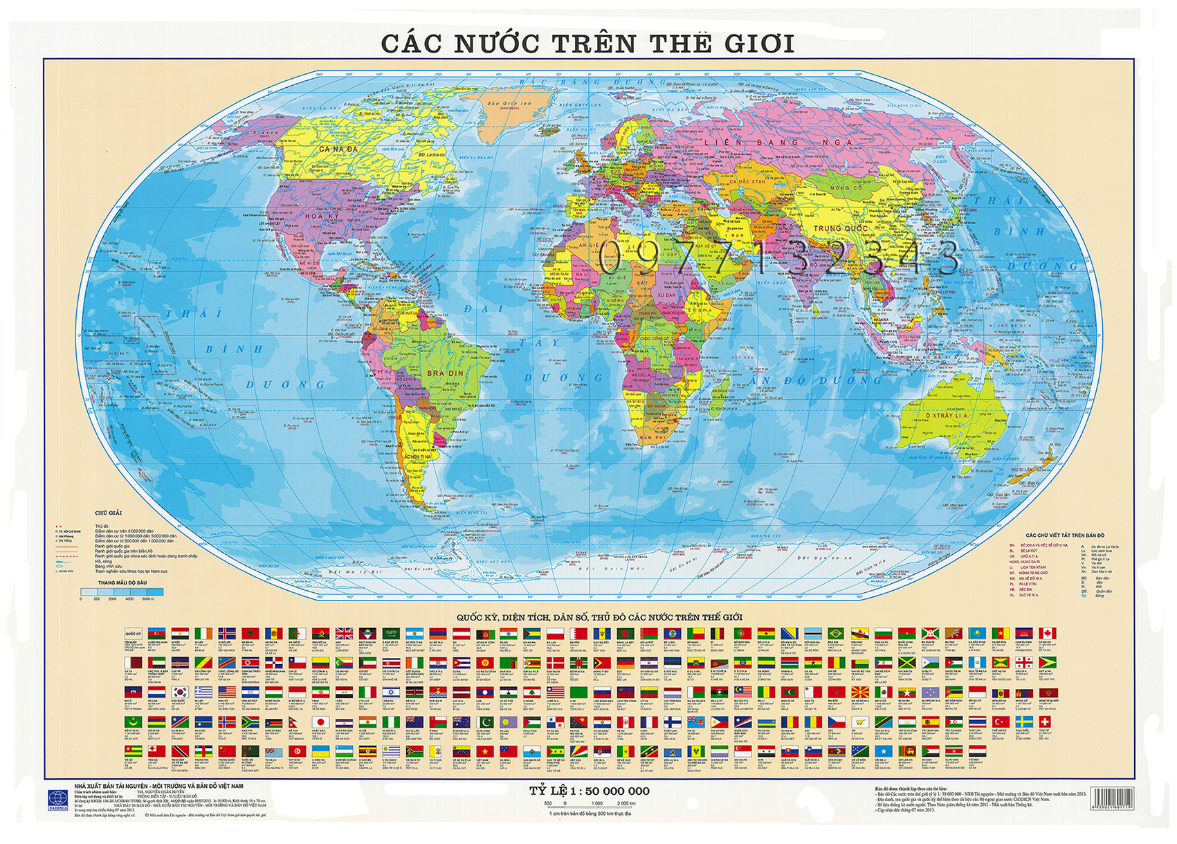 Hành chính thế giới khổ A1 KT 50cm x 70cm