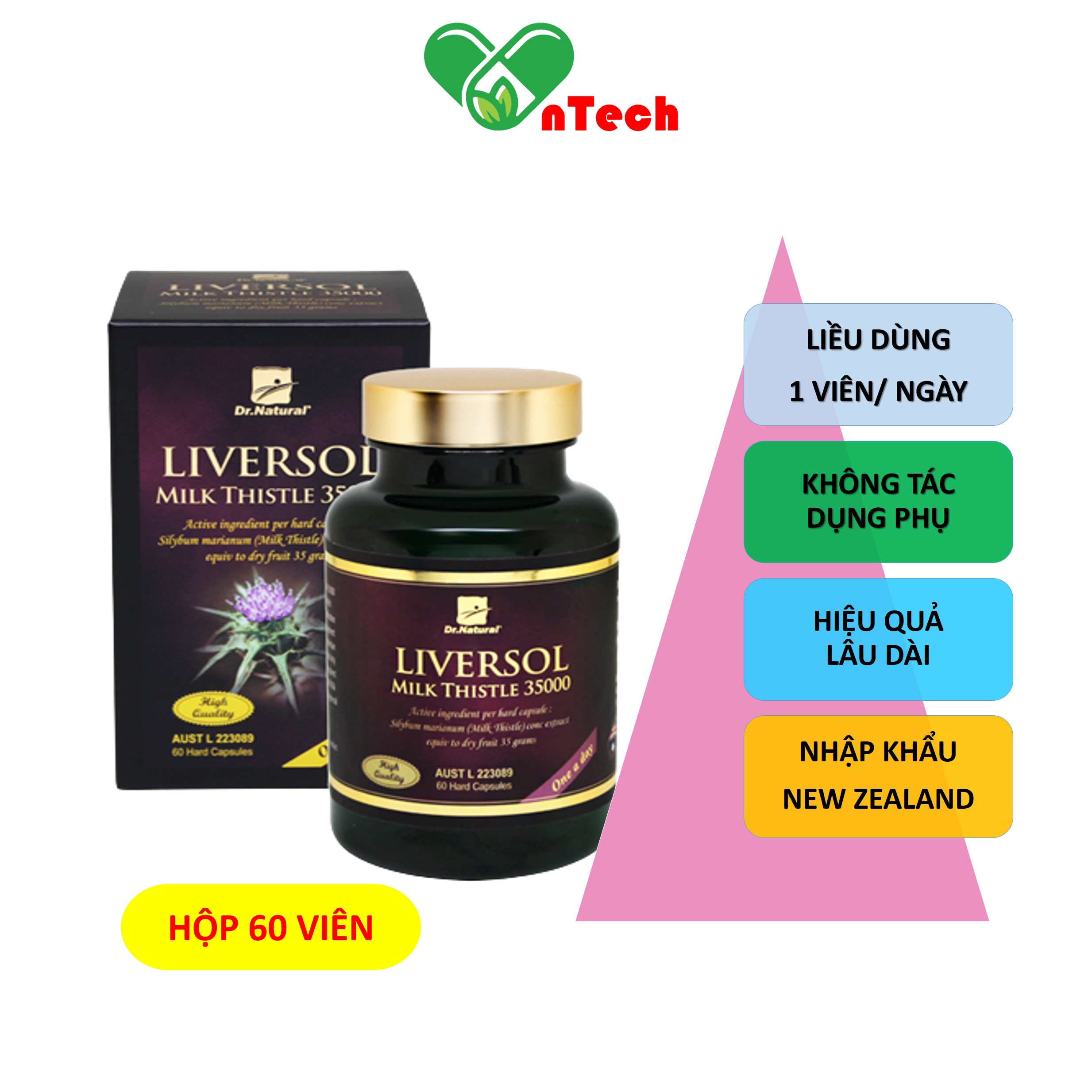 Viên uống bổ gan LiverSol Milk Thistle 35000 Tăng cường chức năng gan mát gan giải độc bảo vệ tế bào gan hàng nhập khẩu
