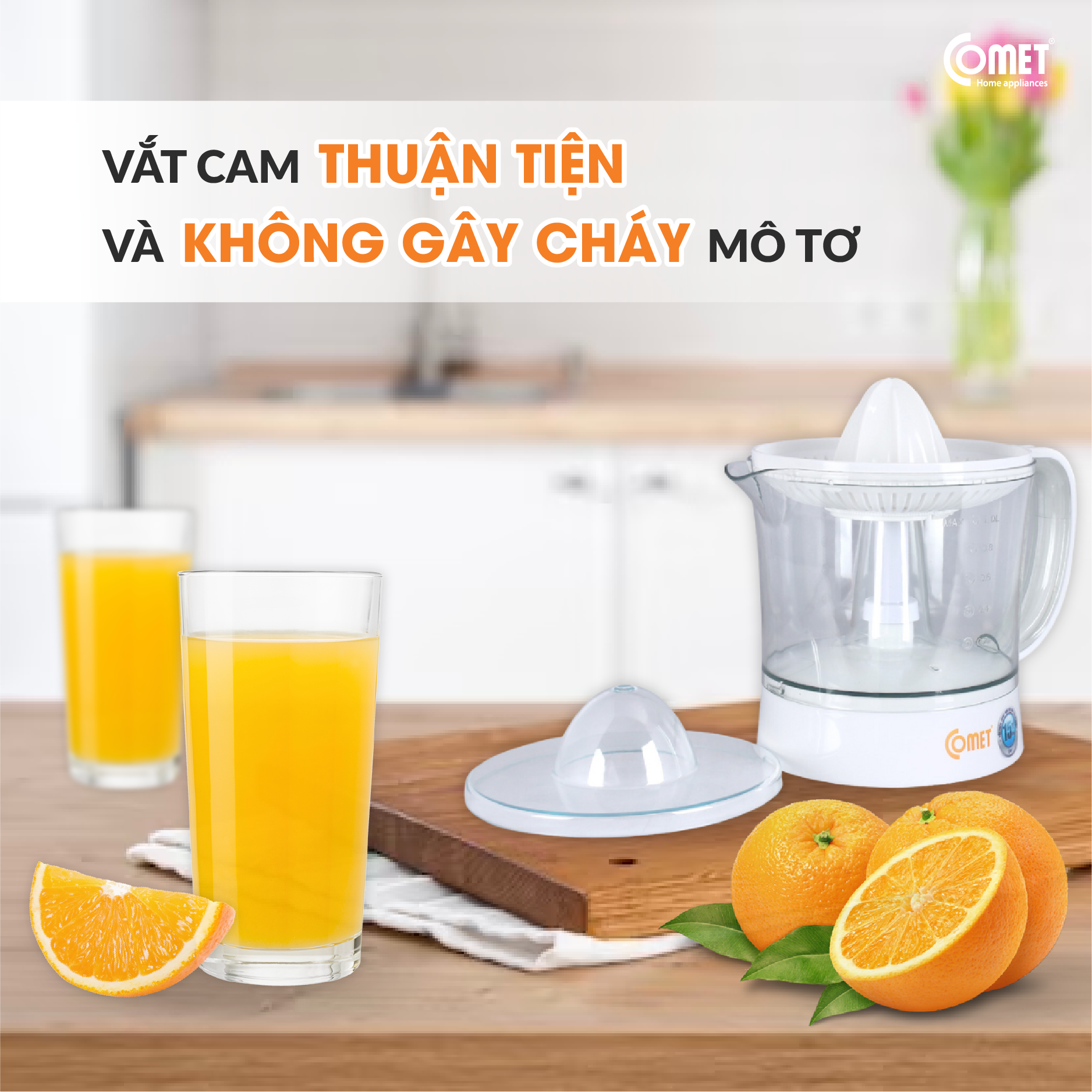 Máy vắt cam Comet CM9929 – Dung tích 1L, công suất 40W, xoay 2 chiều – Vắt cam nhanh, không kẹt hạt – Hàng chính hãng - Bảo hành 12 tháng