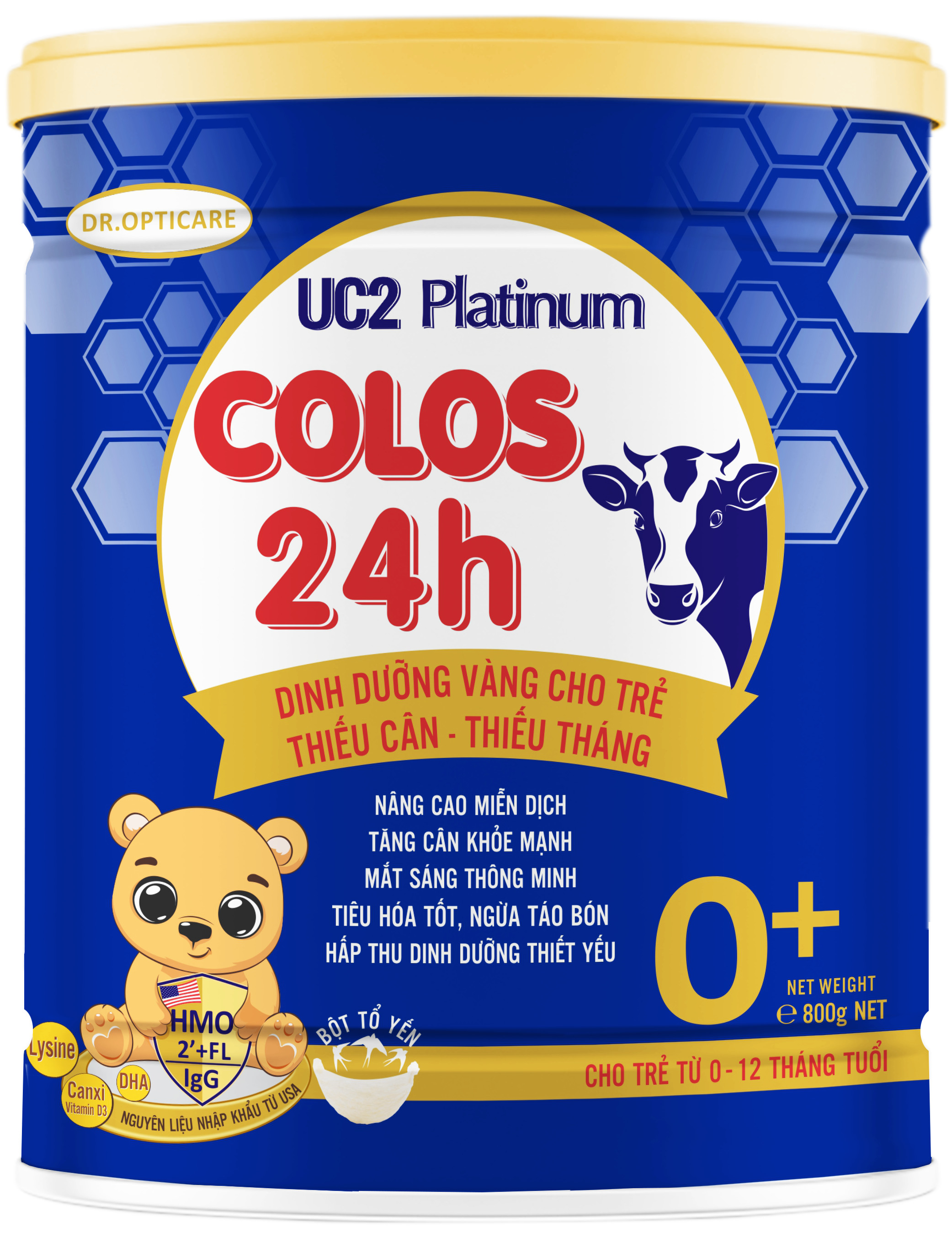 Sữa bột UC2 Colos 24h 0+ lon 800g dành cho trẻ từ 0 đến 12 tháng tuổi. Dinh dưỡng hỗ trợ bé thiếu cân thiếu tháng