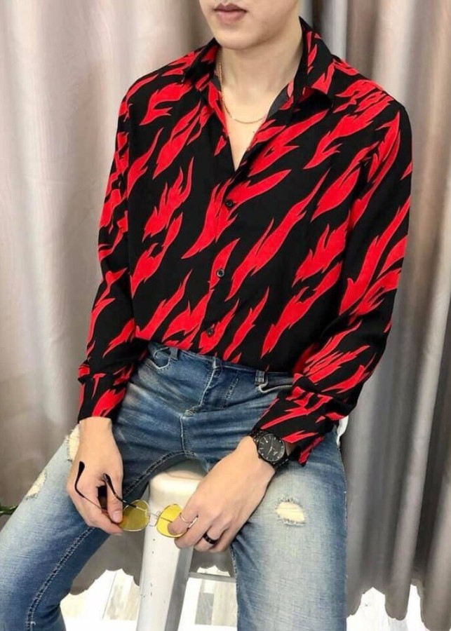 Áo Sơ Mi Nam Màu Đen Viền Lửa VL66890