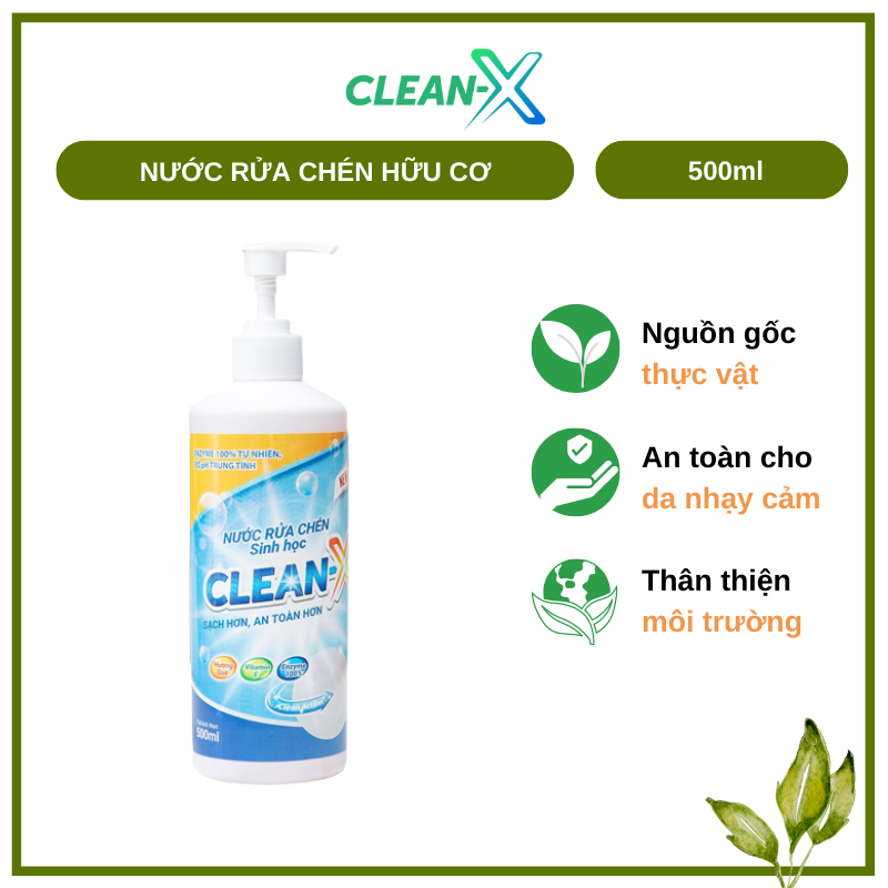 NƯỚC RỬA CHÉN BÁT SINH HỌC CLEANX 500ml - COMBO 3 Chai 500ML