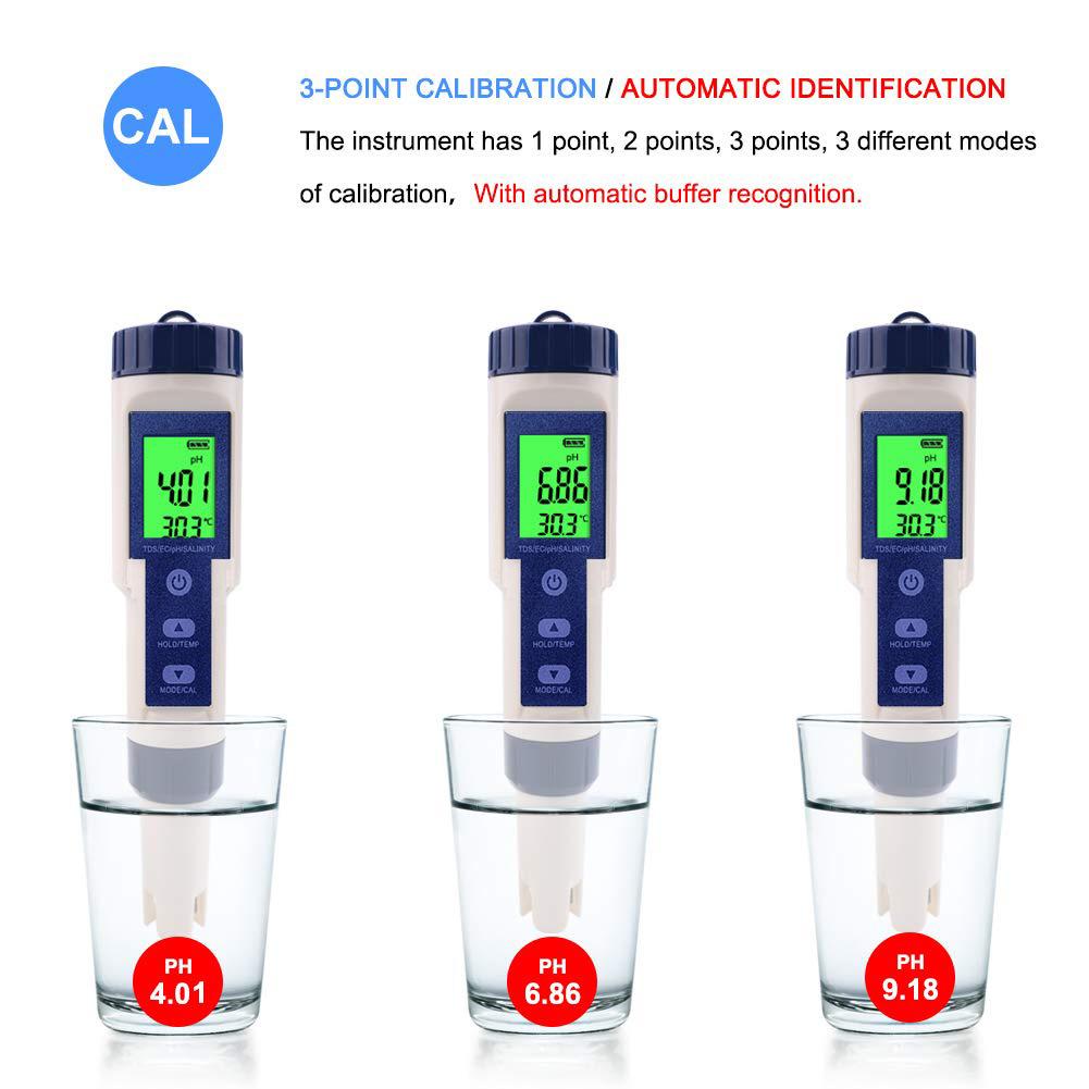 Thiết bị đo độ pH kỹ thuật số 5 trong 1 TDS EC Nội dung muối nhiệt độ pH thử nghiệm độ chính xác cao