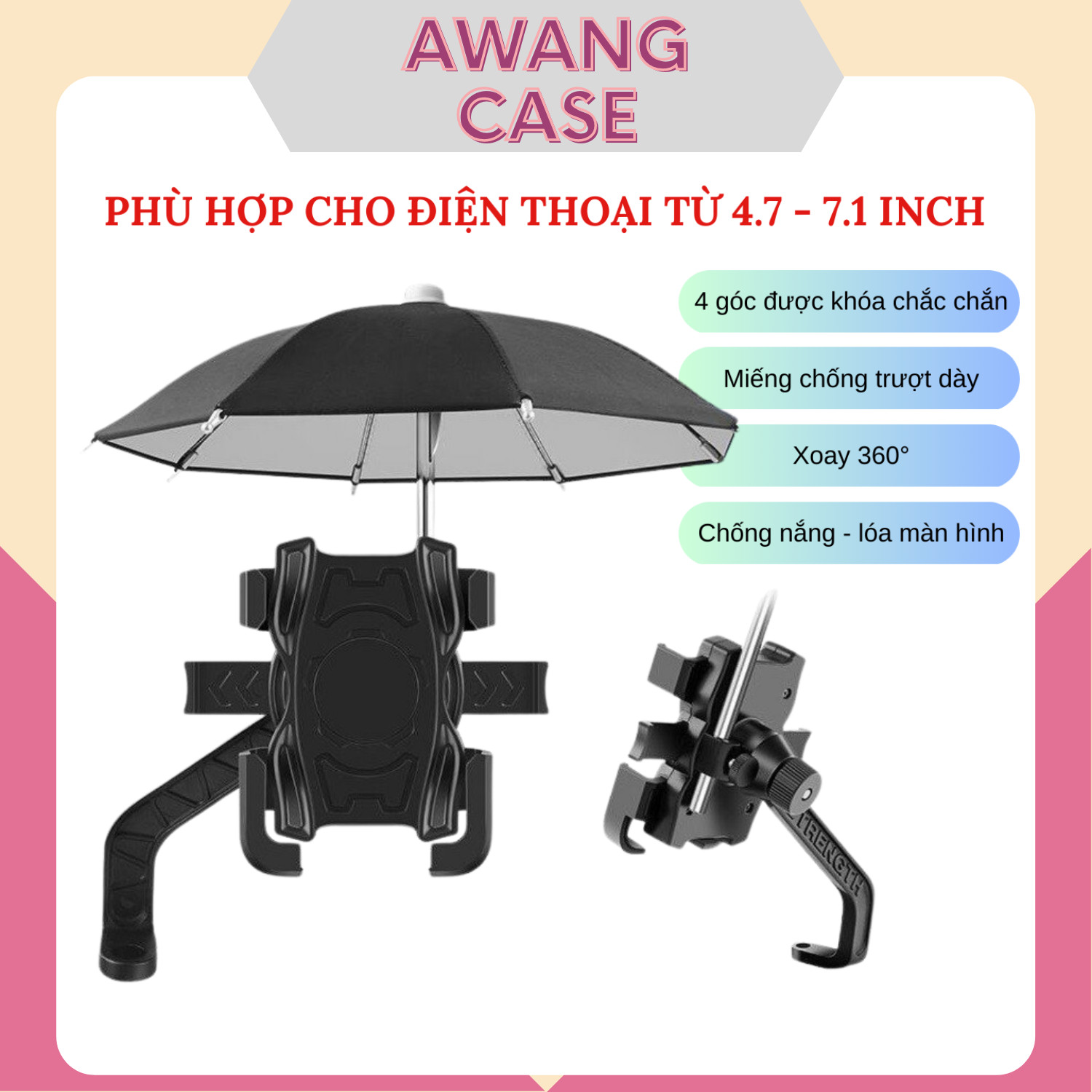 Kẹp Điện Thoại Xe Máy HT-507 Có Dù Che Mưa Siêu Chắc Chống Rung