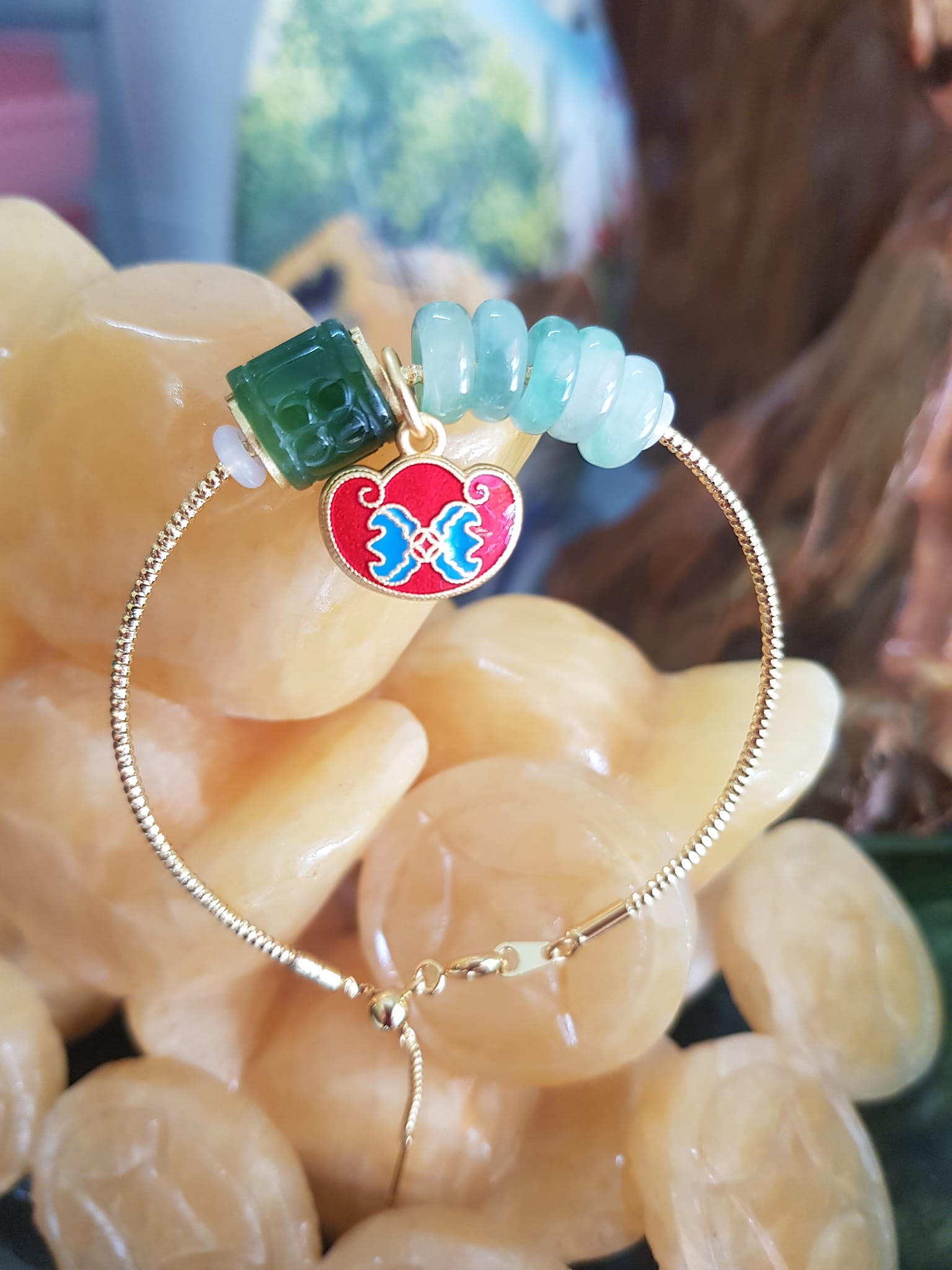 Vòng Tay Charm 5 Đồng Tiền Xanh ngọc nhẹ Hạt Lu Xanh Đậm Đá Cẩm Thạch Tự Nhiên Vòng phối phụ kiên Đỏ Đỏ may mắn dây vàng kiểu rút đẹp xinh tay ạ