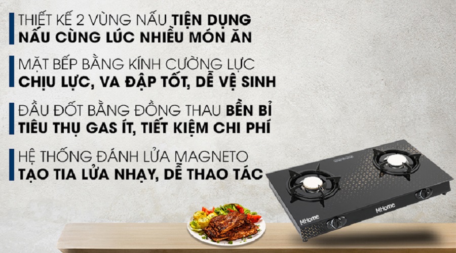 Bếp gas đôi hồng ngoại siêu tiết kiệm ga MHome - Hàng chính hãng