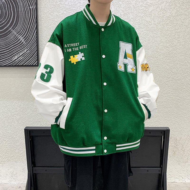 Áo Khoác Varsity Local Brand Bomber Chữ A thêu cả Áo phù hợp cho cả Nam và Nữ, Áo khoác bomber jacket nam nữ phối Nâu Boin shop thêu nỉ 2 lớp, chất nỉ bông siêu đẹp