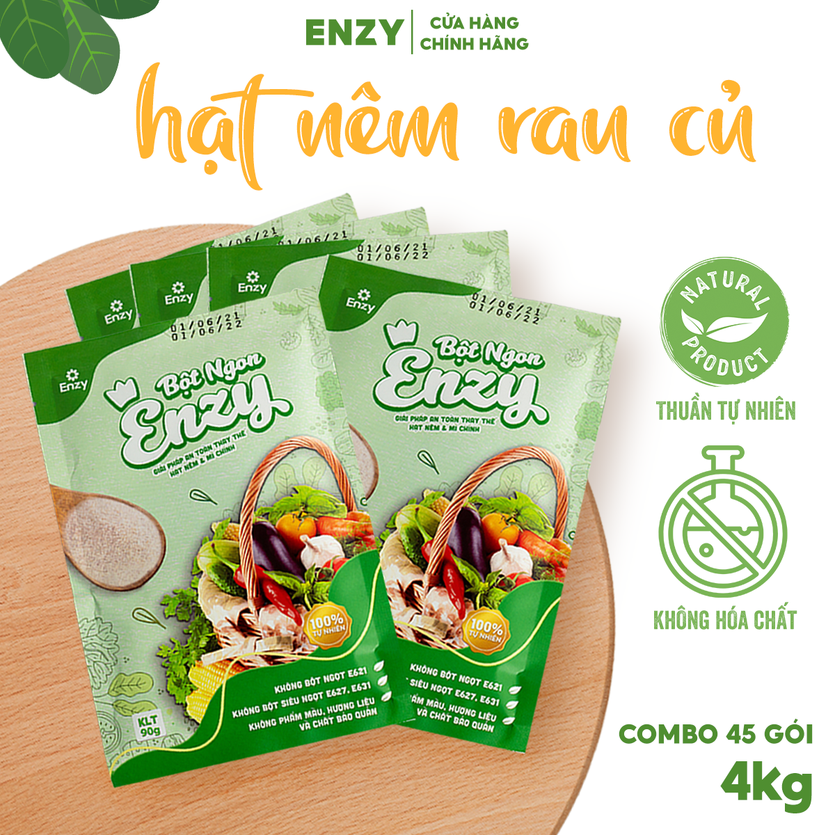 Combo &quot;Quà tặng&quot; 5 gói hạt nêm rau củ Enzy tặng kèm hũ thuỷ tinh ,không bột ngọt E621, phù hợp cả chay và mặn.