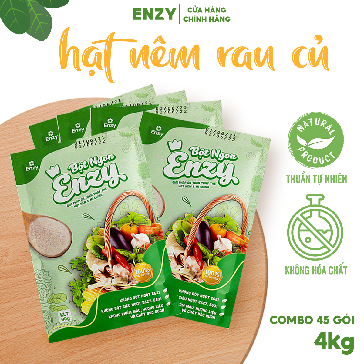 Combo "Nhà hàng" 45 gói bột nêm rau củ Enzy healthy dùng thay thế gia vị cả chay và mặn.