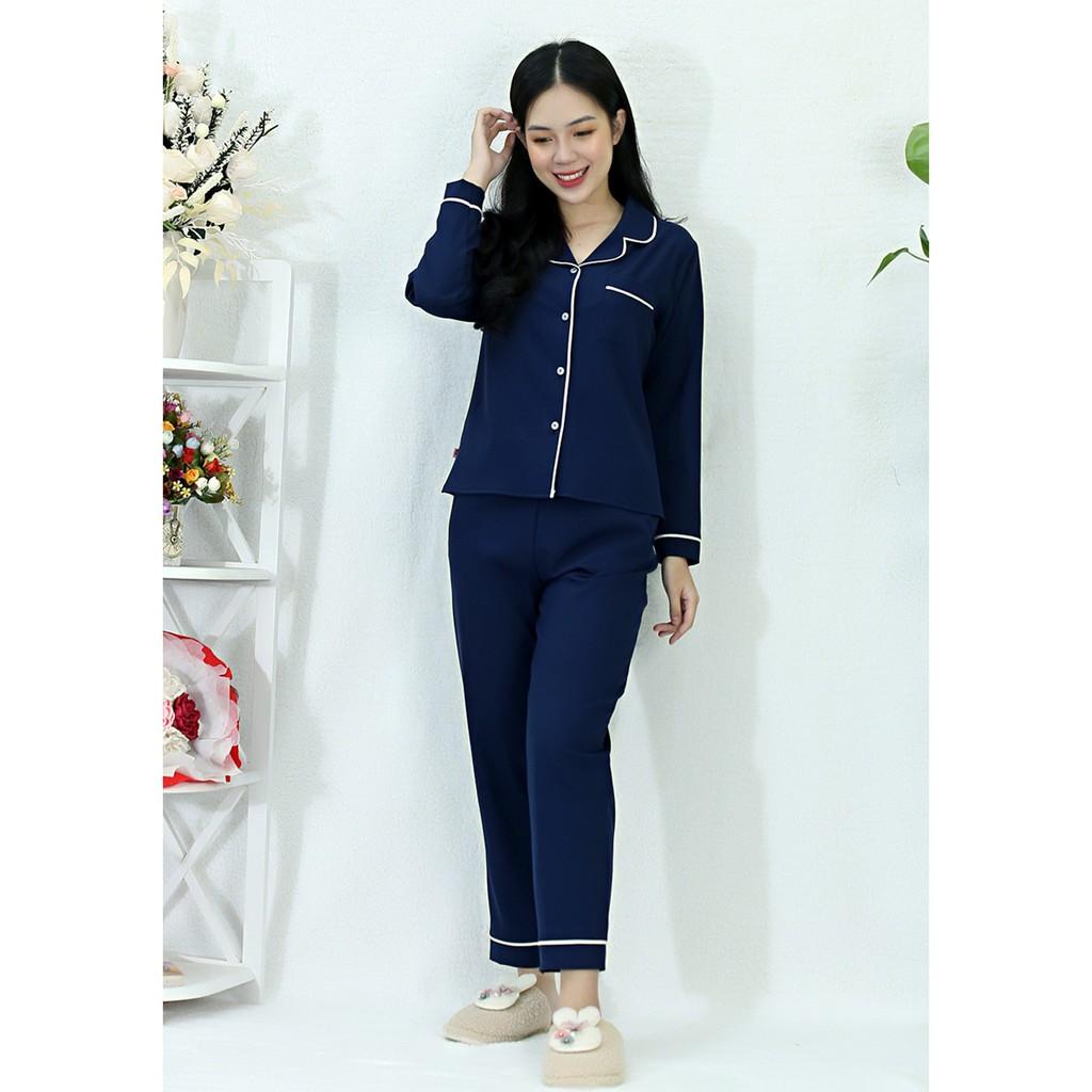 Bộ đồ bộ Pijama màu XANH ĐEN tay dài quần dài lụa Pháp - Thoải Mái Nhẹ Nhàng