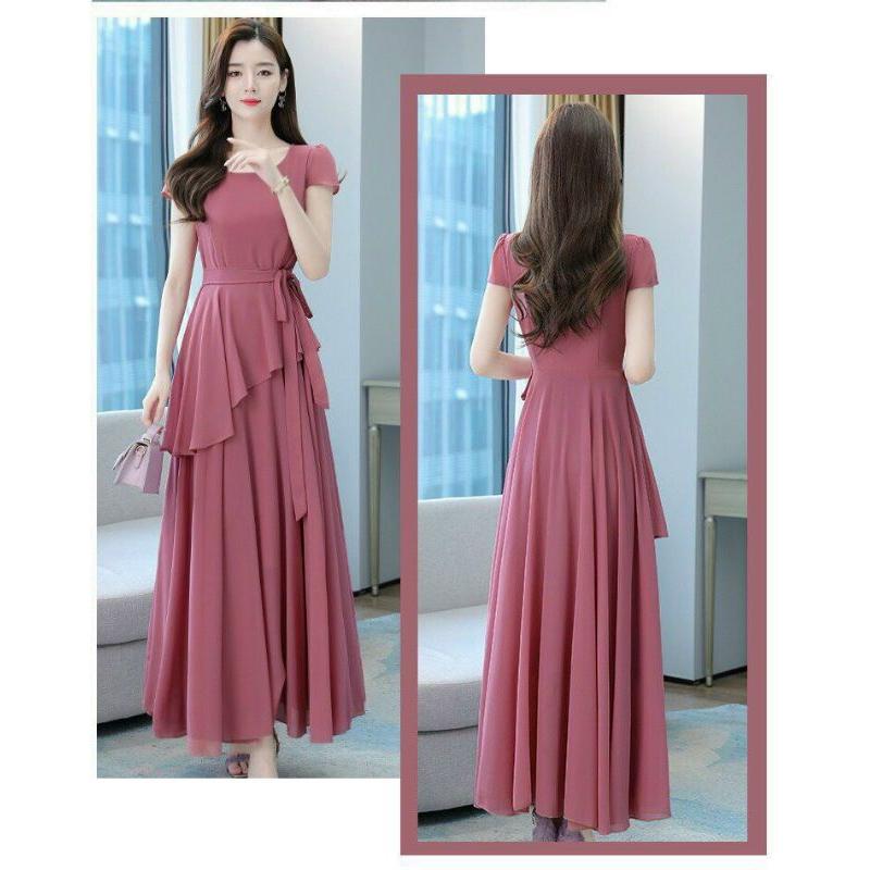 ĐẦM MAXI TAY CON EO CÁCH ĐIỆU