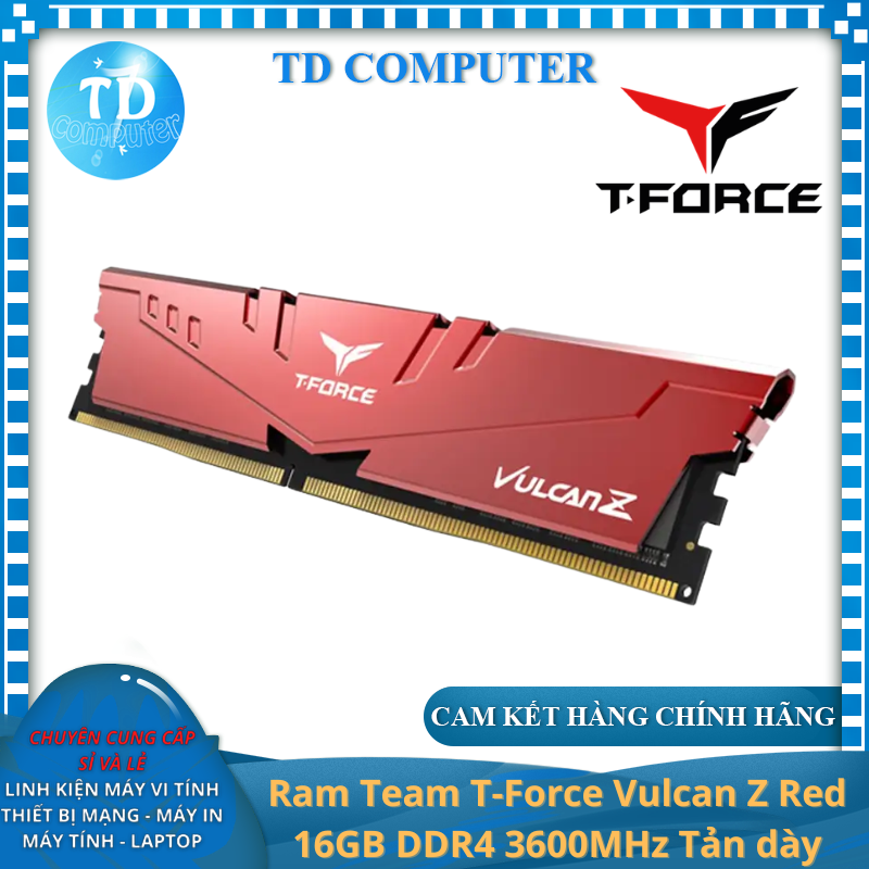 Ram máy tính Team T-Force Vulcan Z Red 16GB DDR4 3600MHz Tản dày - Hàng chính hãng Viễn Sơn phân phối