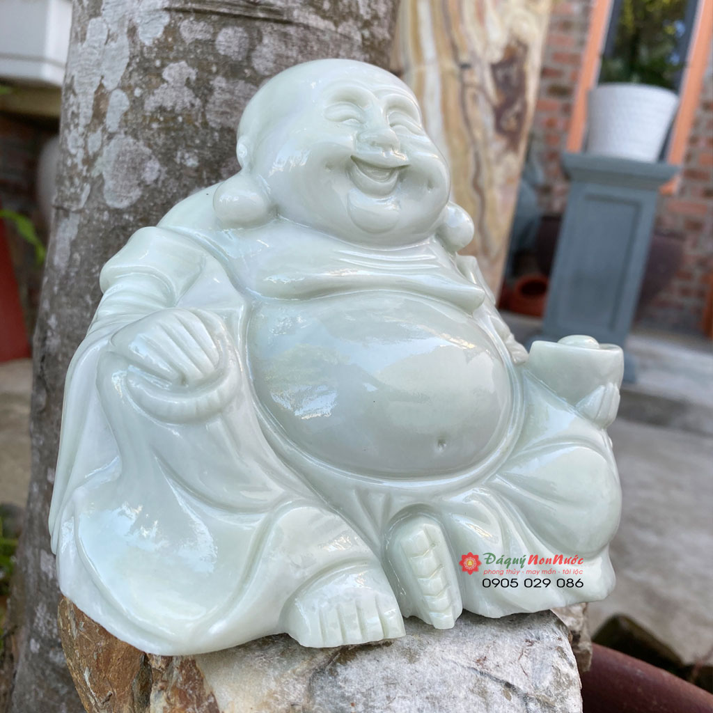 Tượng Phật Di lặc đá trắng xanh 15cm - đá Non Nước