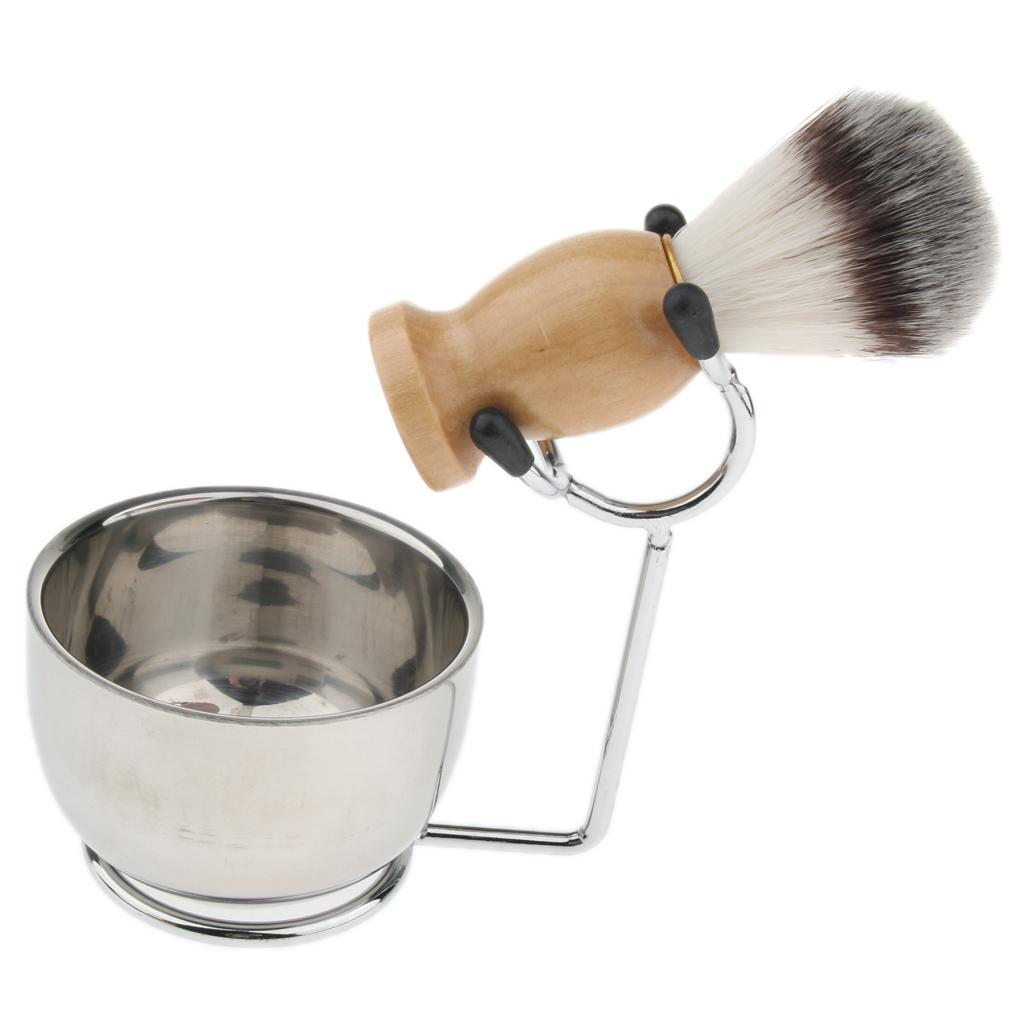 Professional Men's Grooming Shaving Set, Including Beard Brush + Stainless Stand Holder + Cream Soap Bowl Mugs Cup