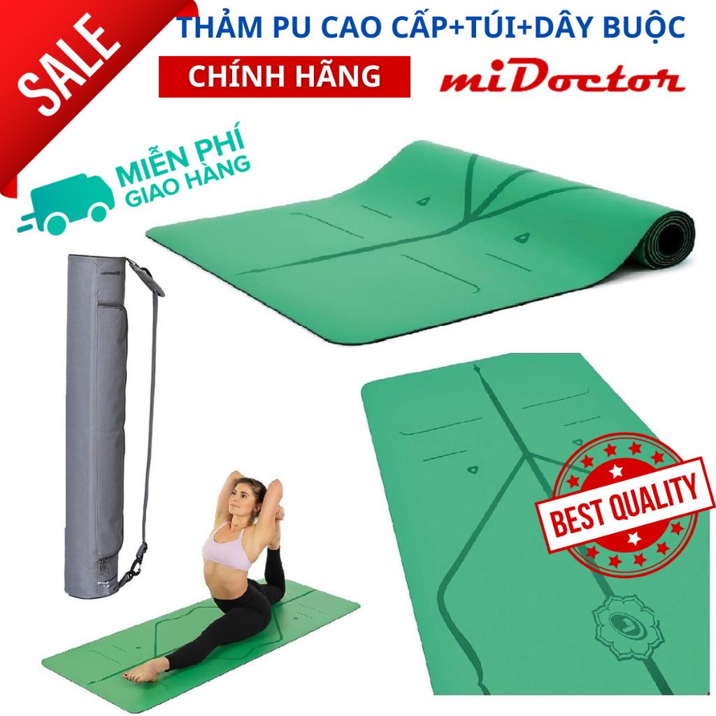 Thảm Tập Yoga Da PU Định Tuyến - Màu Xanh Lá - Chính Hãng miDoctor - Tặng Kèm Túi Đựng và Dây Buộc Cao Cấp