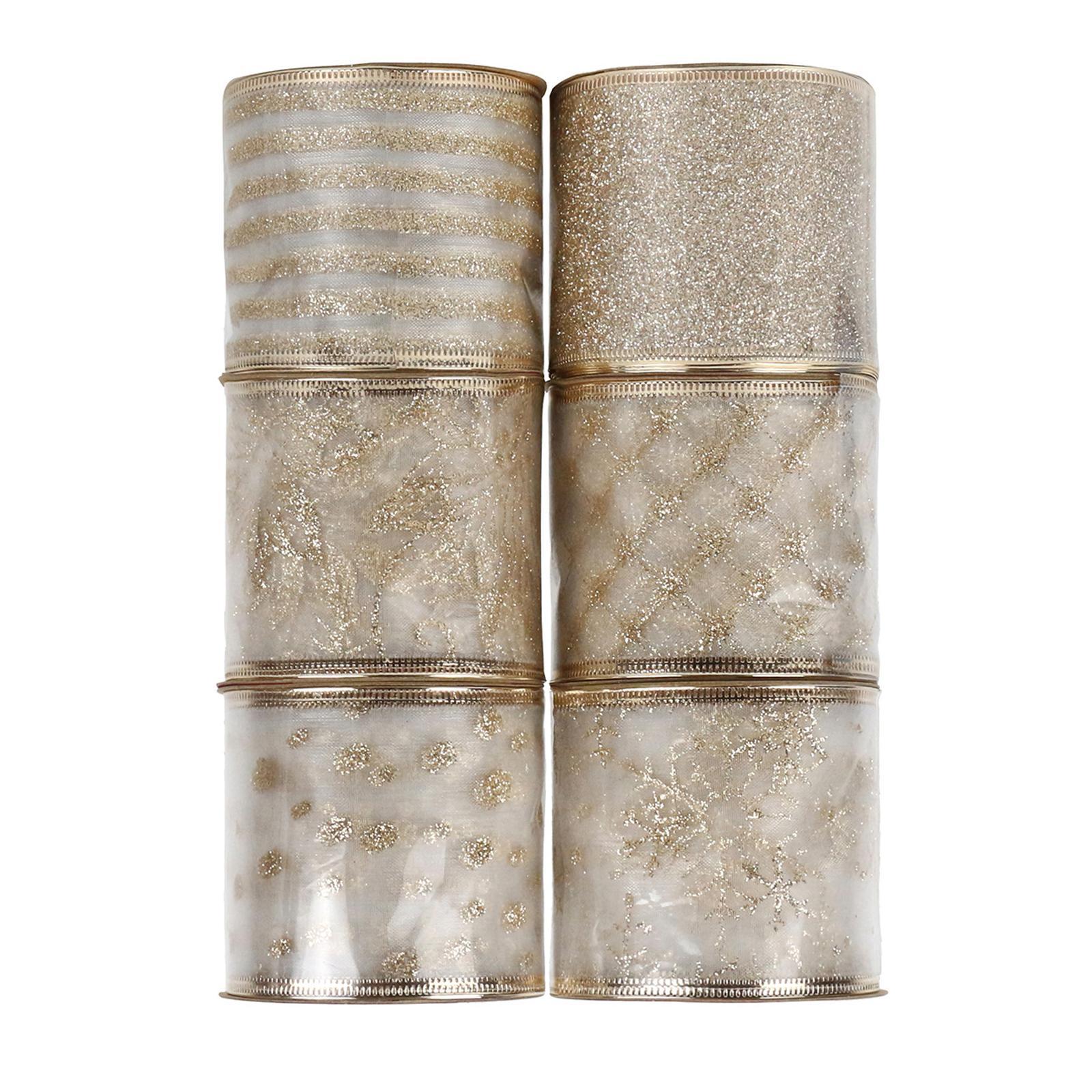 6Pcs Glitter Ribbons Wired Edge DIY Craft Gifts Wrapping Trim