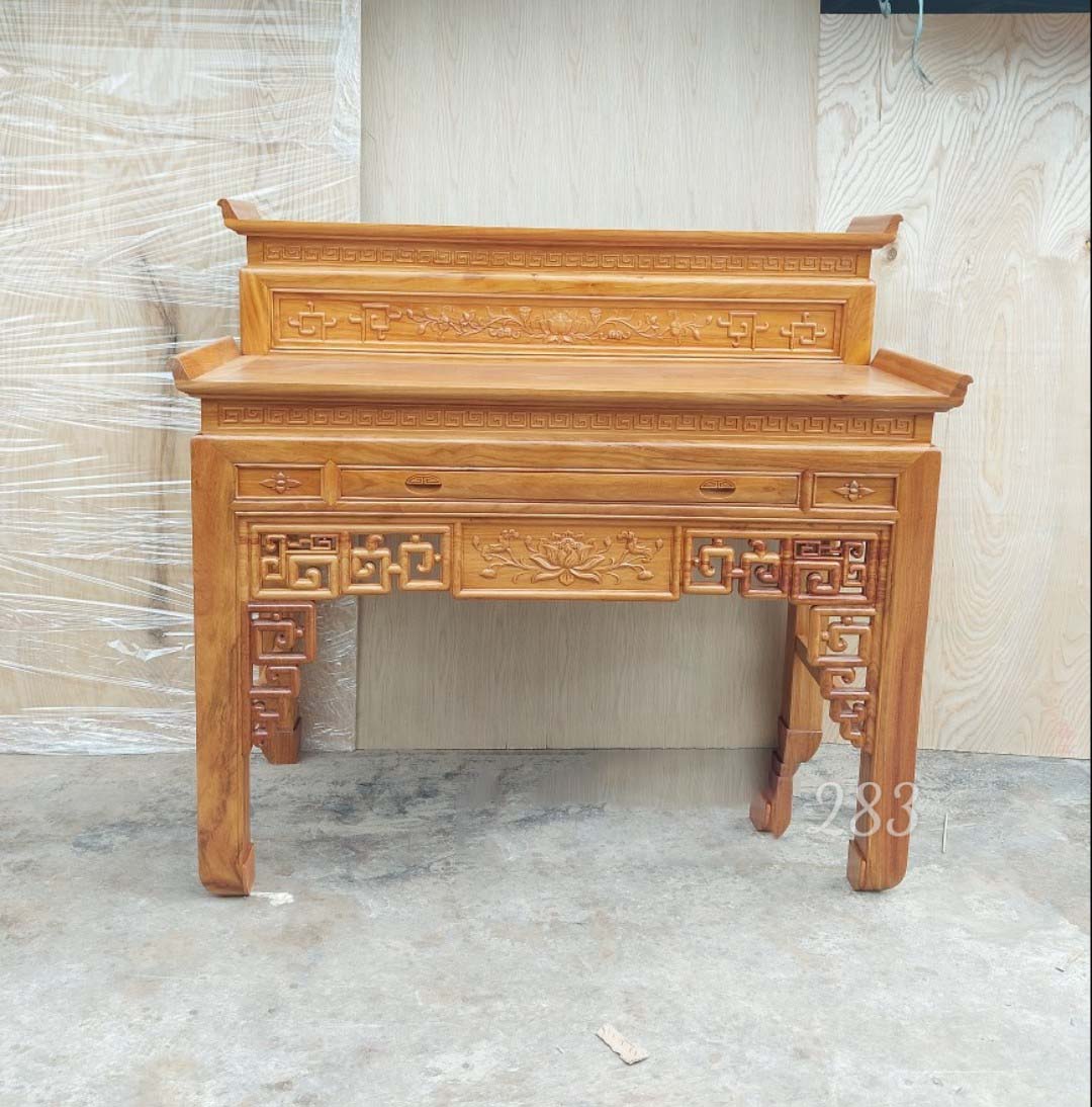 Bàn thờ 2 tầng - án gian gỗ gõ đỏ mẫu triện sen