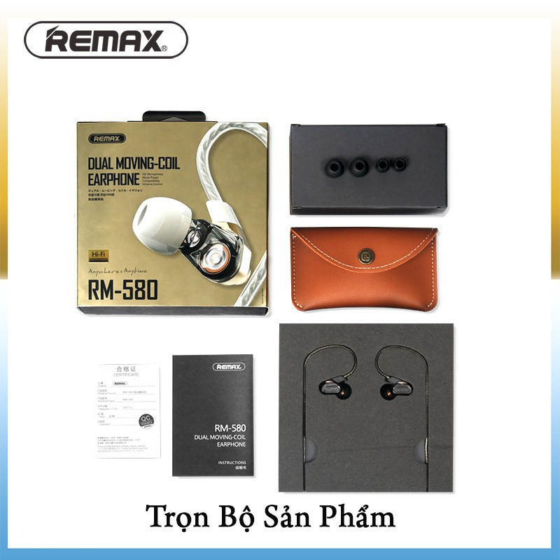 Tai Nghe Nhét Tai Remax RM-580 RM580 Super Bass cho IPHONE IPAD SAMSUNG OPPO - Hàng Chính Hãng