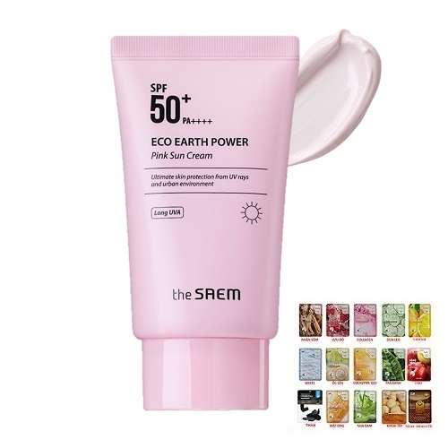 Kem chống nắng The Saem Eco Earth Power Pink Sun Cream (50g) [ Được Mask 3W Clinic ]