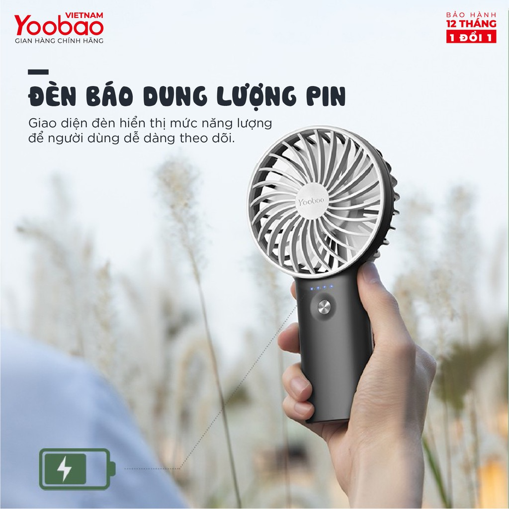 Quạt sạc mini để bàn làm việc YOOBAO F3 Pro 6000/5000mAh Kiêm sạc dự phòng - Bảo hành 12 tháng 1 đổi 1