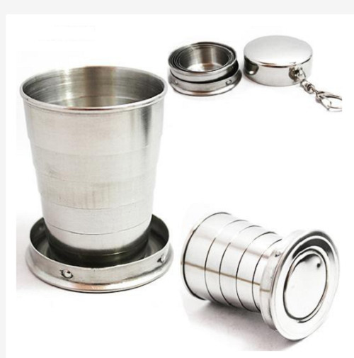 Cốc gấp gọn inox 304, cốc uống nước bỏ túi có móc treo, cốc gấp mang đi du lịch tiện lợi đảm bảo vệ sinh