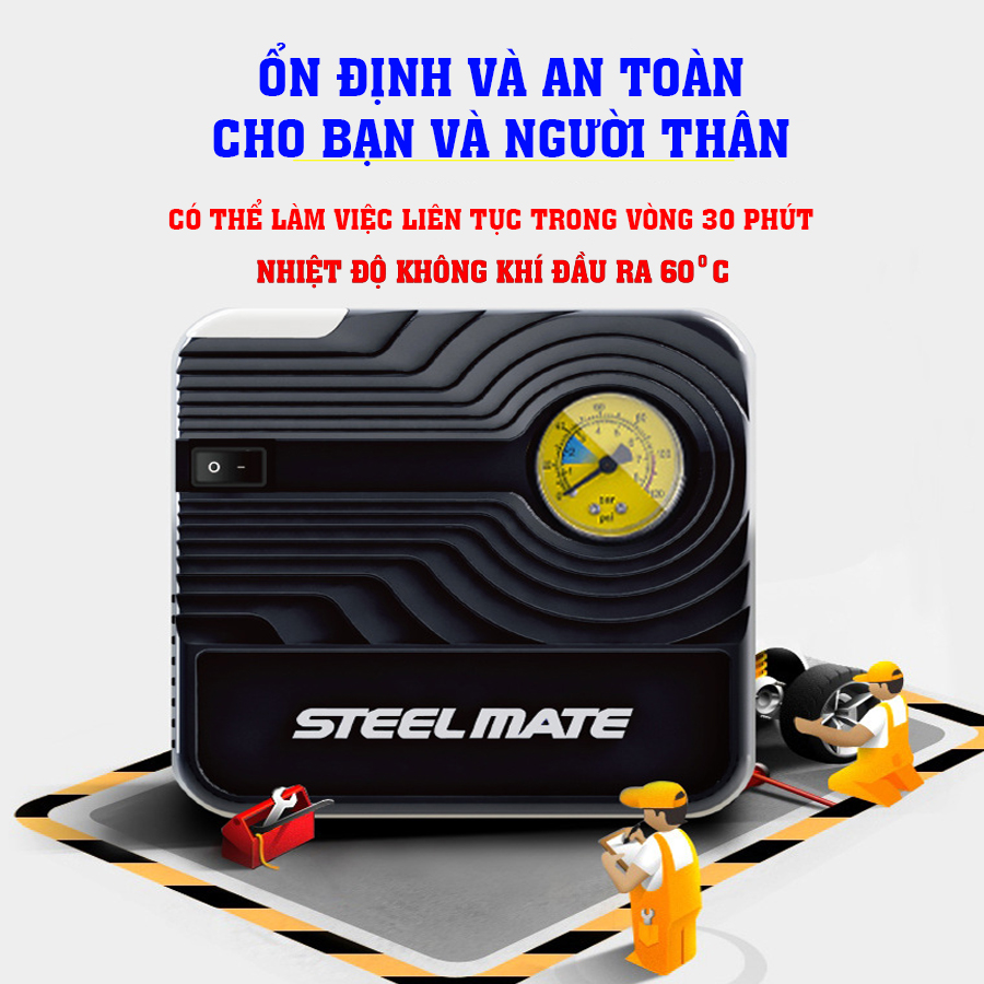 Bơm lốp ô tô xe hơi cao cấp STEEL MATE - Đồng hồ cơ siêu bền- HÀNG CHÍNH HÃNG