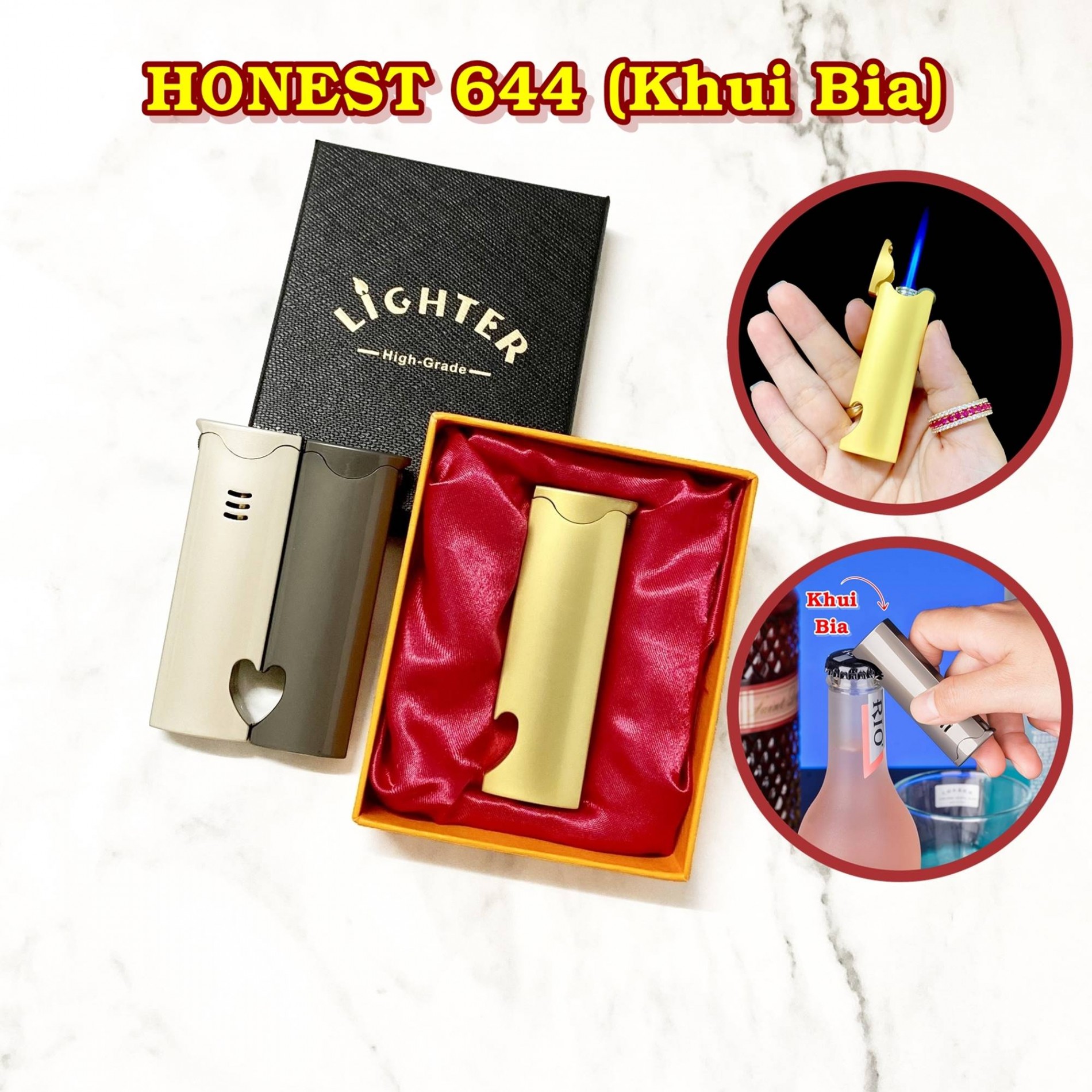 Hột quẹt bật lửa khè HONEST 644 khui bia gas đá rảnh tay - xài gas