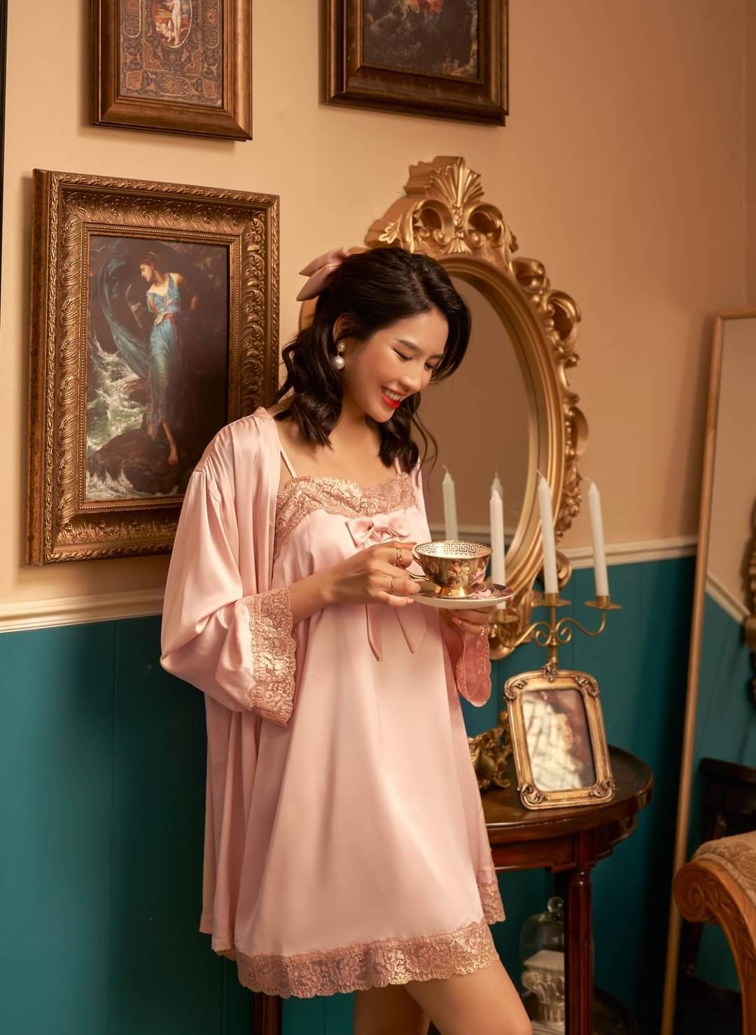 [Rose Sleepwear] Sét Áo Choàng Ngủ Lụa Cao Cấp Và Váy ngủ lụa cao cấp, váy ngủ nữ, váy ngủ 2 dây, váy ngủ gợi cảm, váy ngủ sexy, đầm ngủ lụa mặc nhà 2 dây trơn tặng kèm chip ren HO