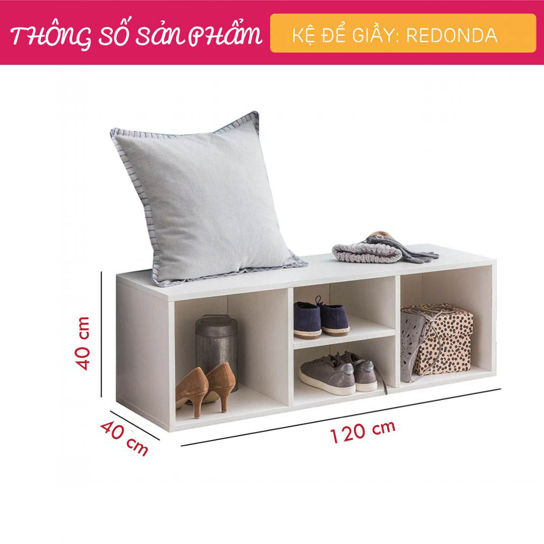 Kệ để giầy gỗ hiện đại SMLIFE Redonda | Gỗ MDF dày 17mm chống ẩm | D120xR40xC40cm