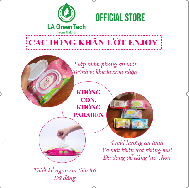 COMBO 3 Gói Khăn ướt em bé ENJOY mềm mại, dưỡng ẩm, tiện dụng, đạt chuẩn sức khỏe SGS - Gói 80 tờ