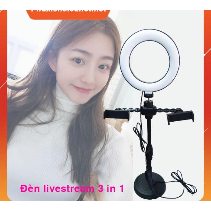 Giá Đỡ 2 Điện Thoại Livestream Có Đèn Led, Kẹp Điện Thoại Để Bàn Quay Video Tiktok Có Đèn Led 3 Màu