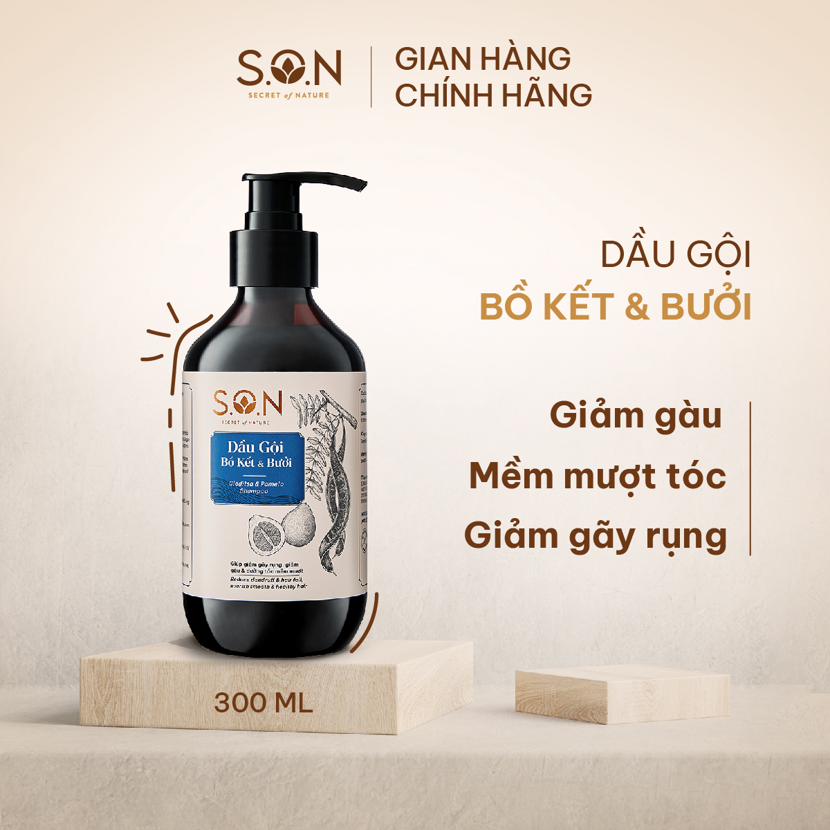 Dầu gội bồ kết & bưởi S.O.N giảm gãy rụng, giảm gàu, dưỡng mượt tóc