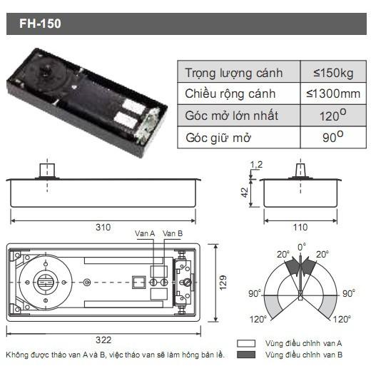 Bản lề sàn FH-150-Glaze (150kg/ cánh )